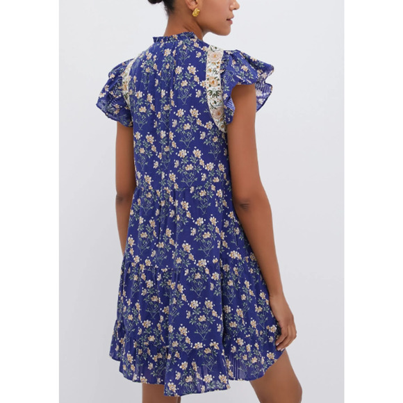 SEA NEW YORK Exclusive Blue Elizabeth Print Mini Flutter Sleeve Dress NWT M - Picture 2 of 2